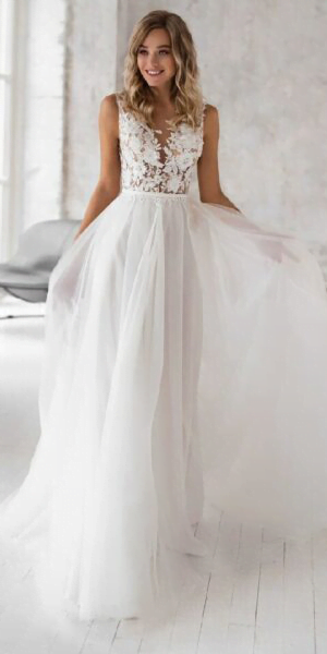 Boho tulle wedding dress