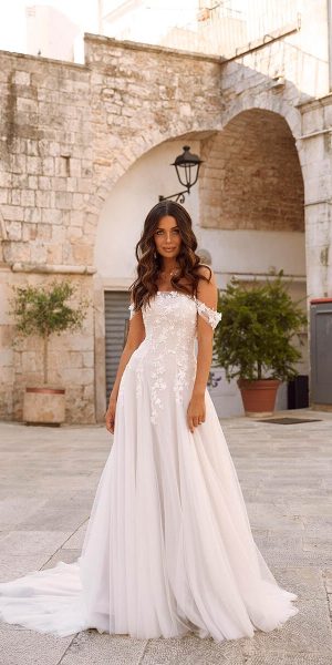 Off the shoulder boho wedding dresses