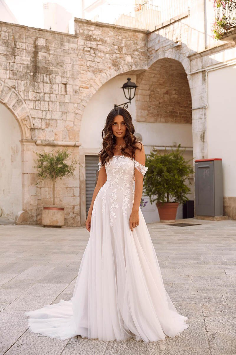 Off the shoulder boho wedding dresses