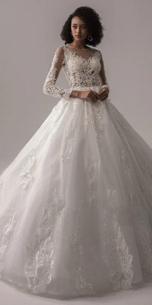 Long sleeve lace boho wedding dress