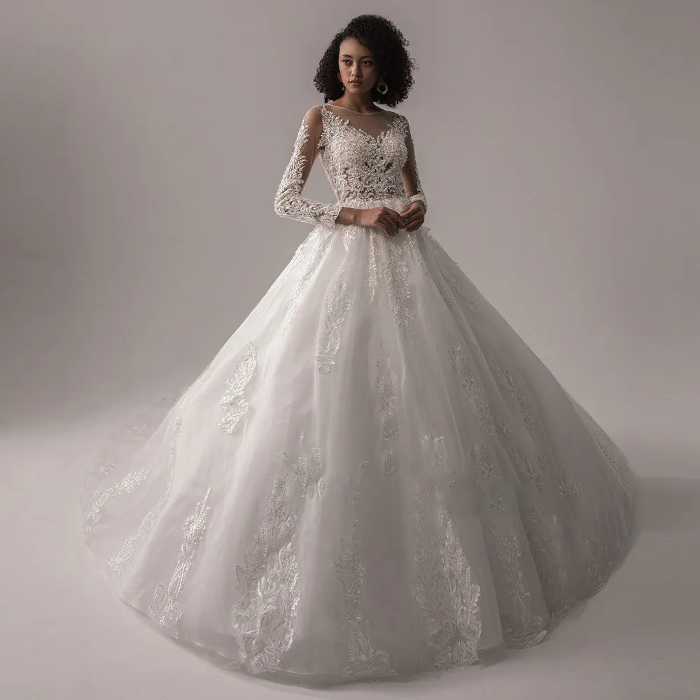 Long sleeve lace boho wedding dress