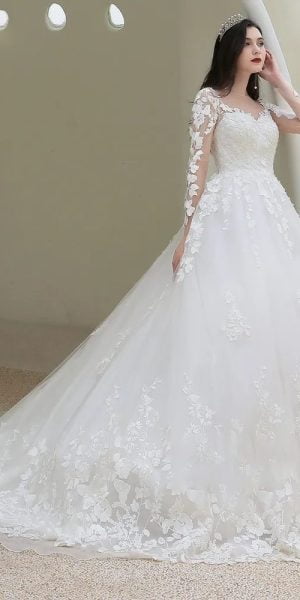 Long sleeve lace rustic wedding dress