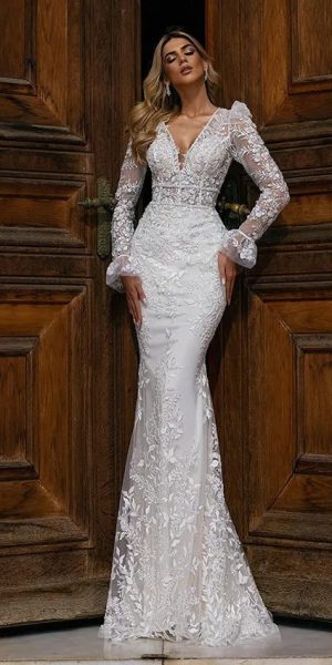 Long sleeve trumpet wedding dress