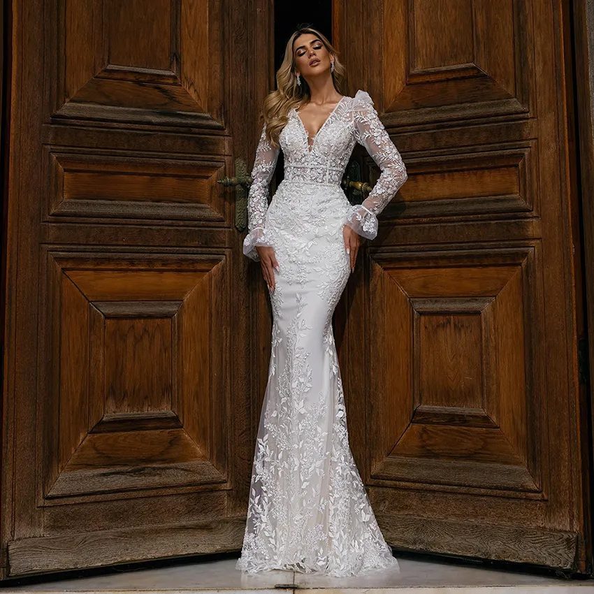 Long sleeve trumpet wedding dress