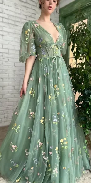 Green ball gown wedding dress