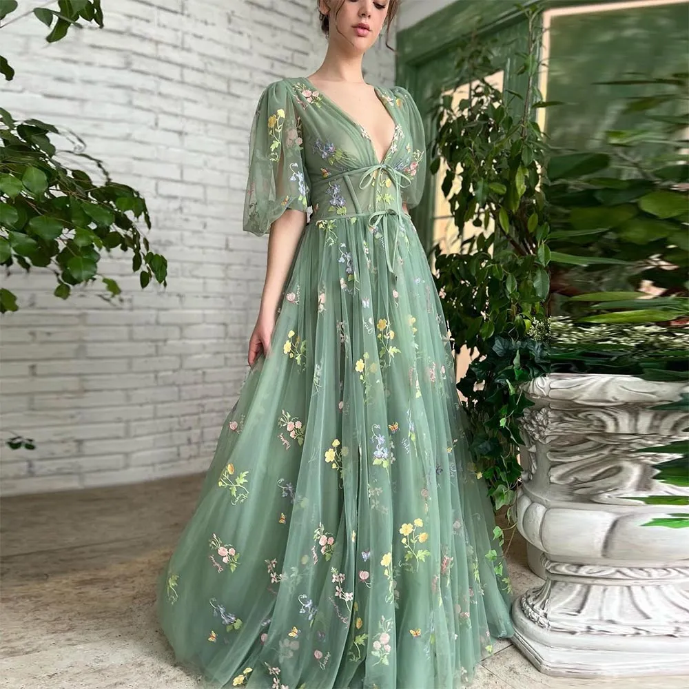 Green ball gown wedding dress