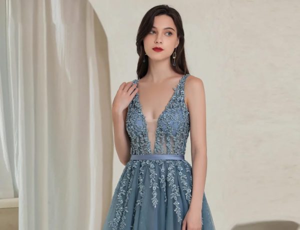 Blue boho wedding dress