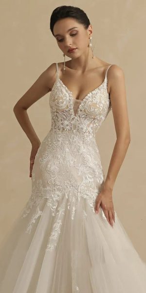 V neck mermaid wedding dress