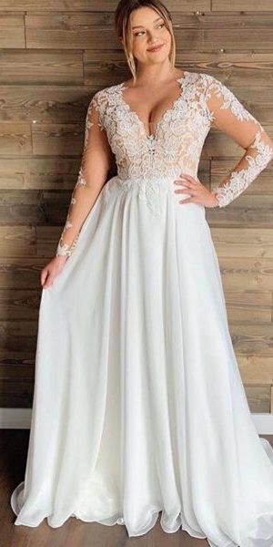 V neck plus size wedding dress