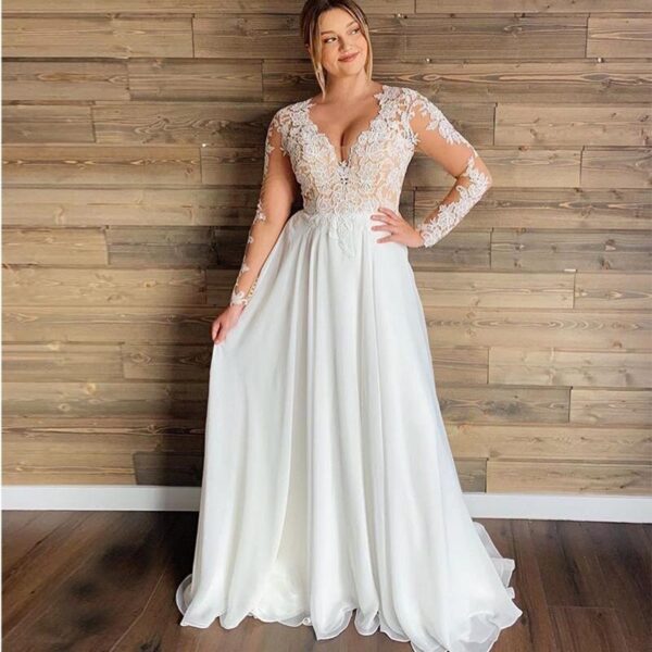 V neck plus size wedding dress