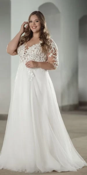 Fit and flare plus size wedding dress