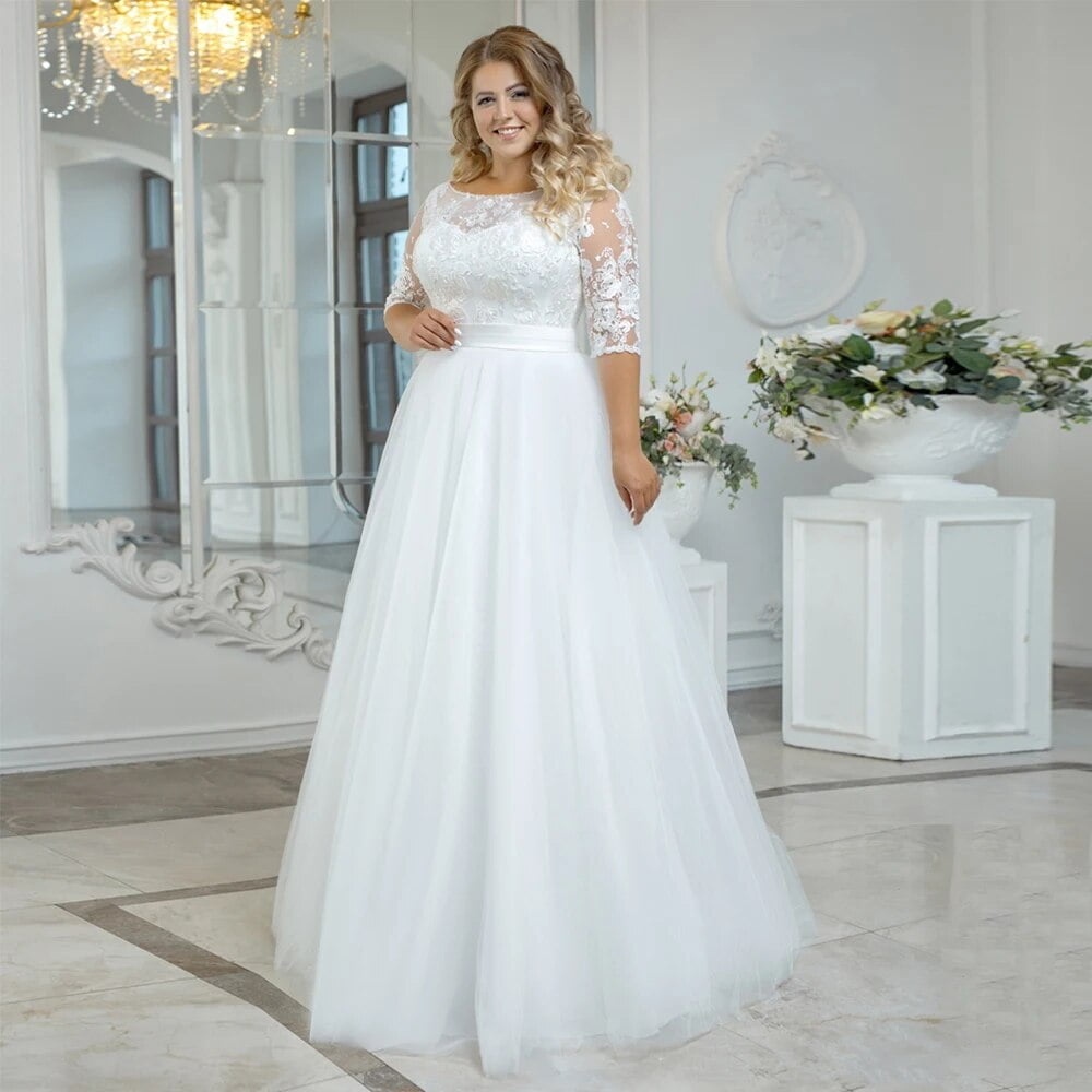 Hight neck plus size wedding dress