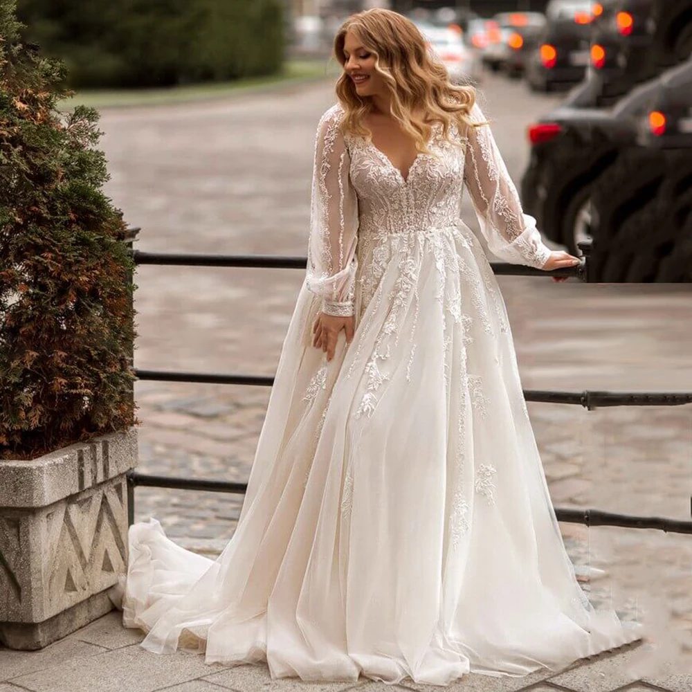 Flutter sleeve plus size wedding dress - Image 3