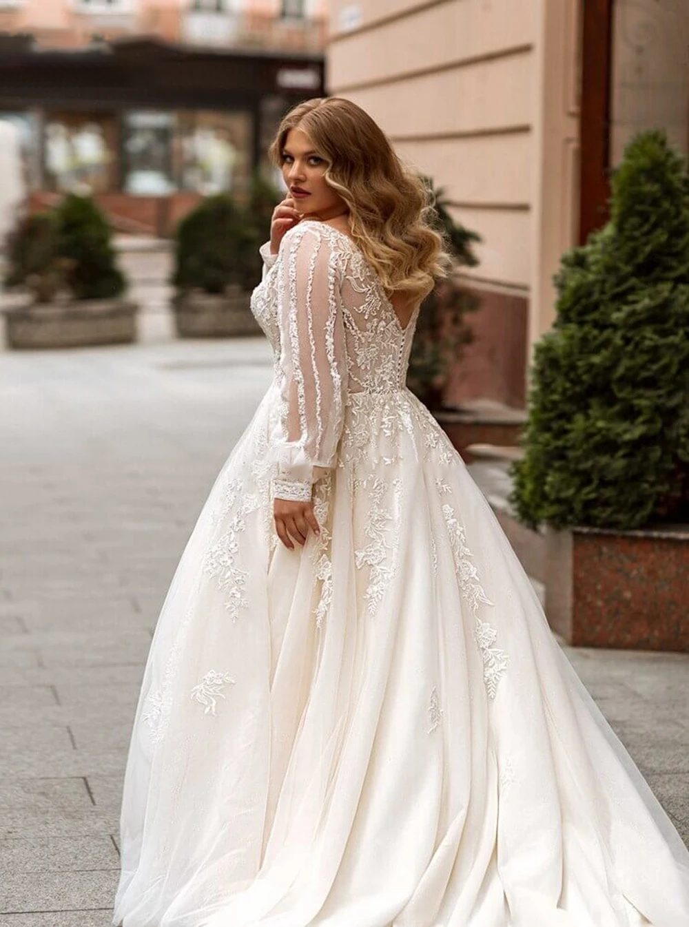 Flutter sleeve plus size wedding dress